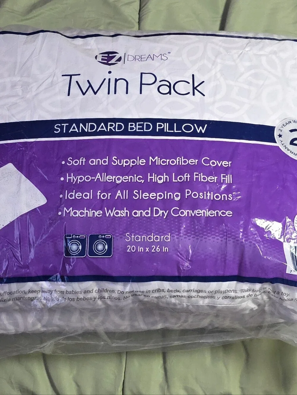 EZ Dreams Twin Pack Standard Bed Pillows - White & Gray